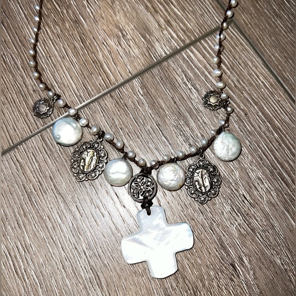 Love Heals abalone pearl, real pearl, and silver long necklace - Picture 3 of 3